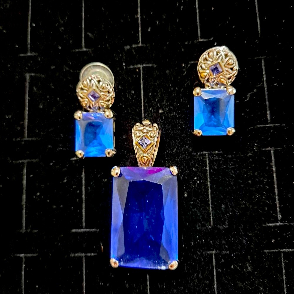 Blue stone charm and earrings